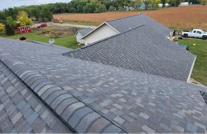 Newly installed architectural asphalt shingle roof on a Colorado Front Range home